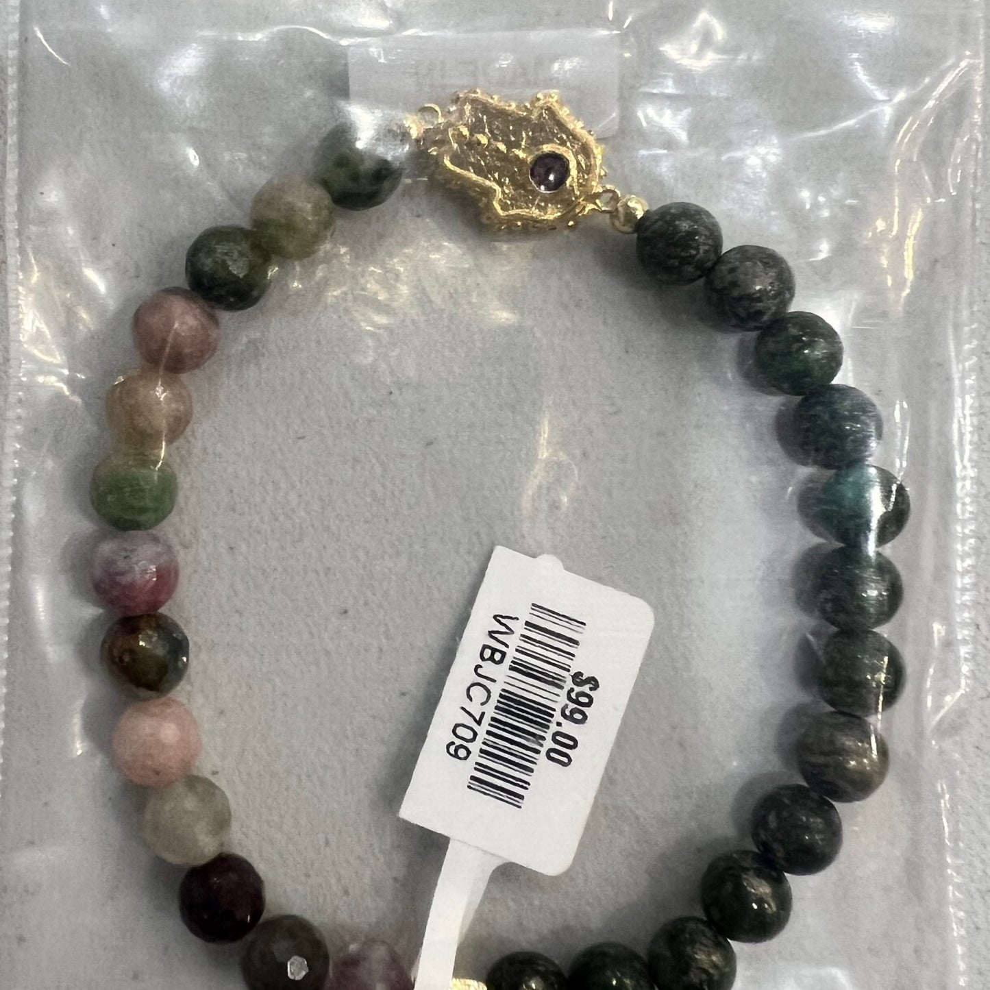 Spiritual Transformation- Green Pyrite Tourmaline Hamsa Charm