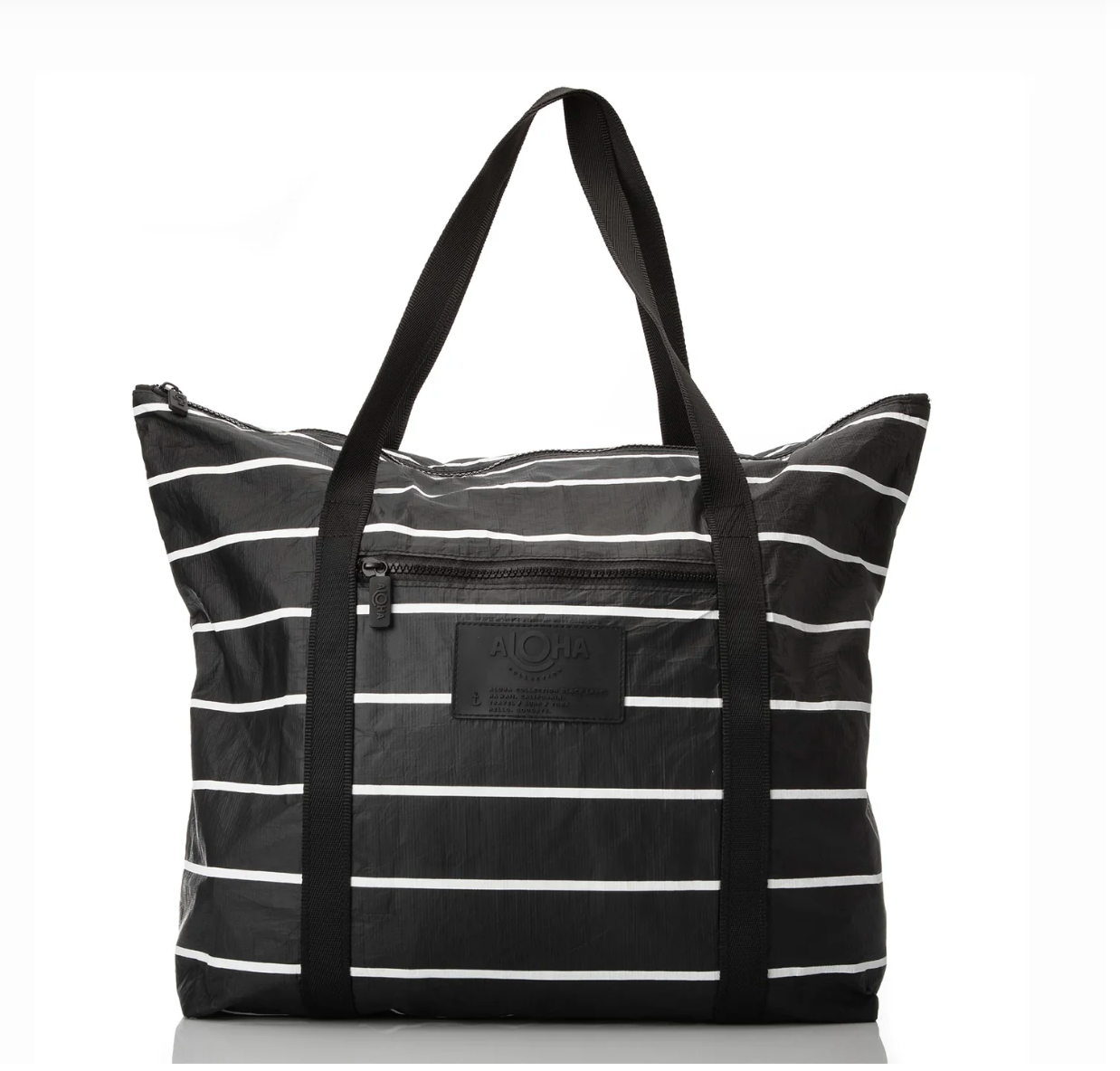Pinstripe Zipper Tote White/Black