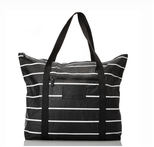 Pinstripe Zipper Tote White/Black
